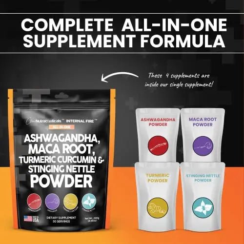 4in1 Ashwagandha Maca Root Powder Supplement with Turmeric Stinging - TrustMedUSA