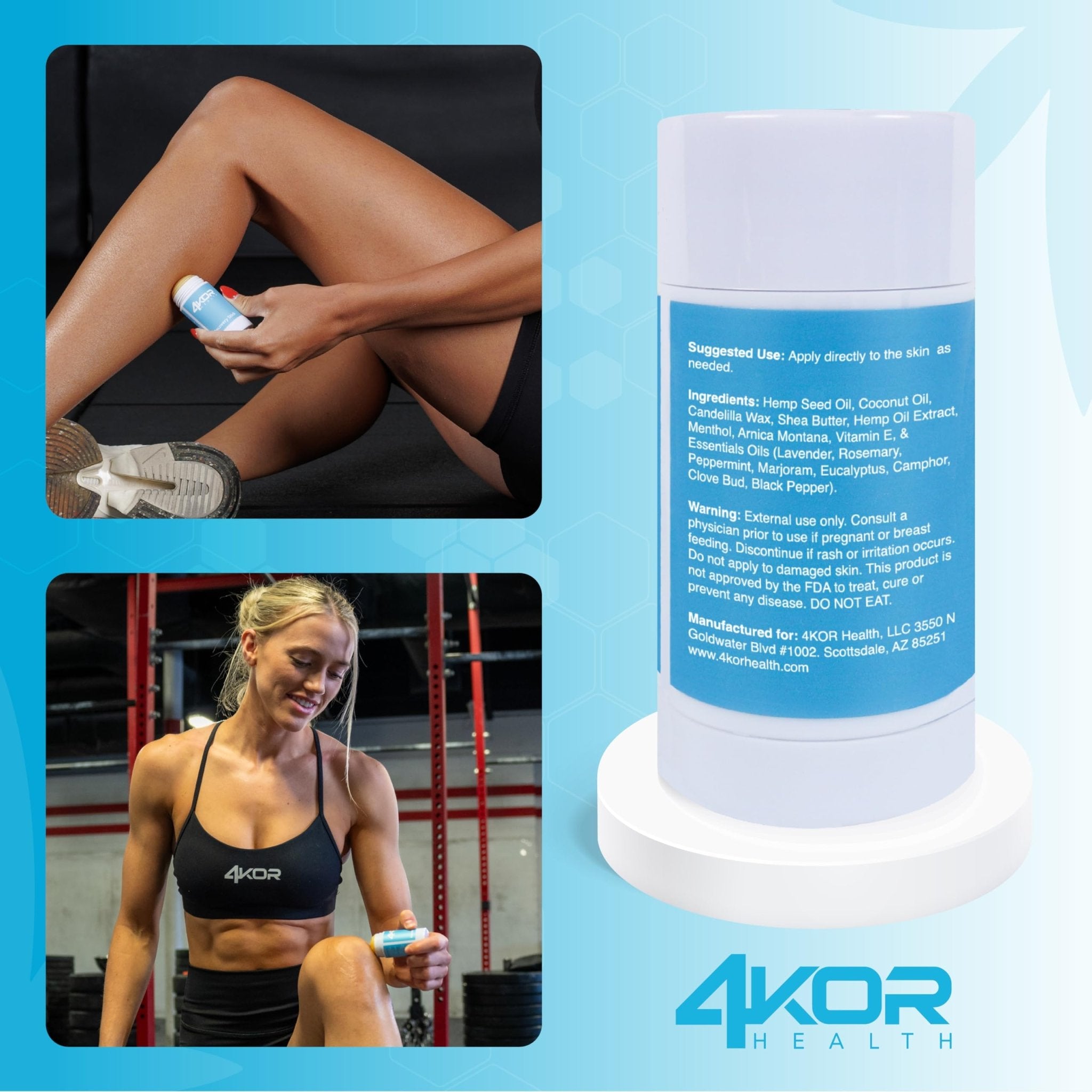4KOR Hemp Infused Balm Stick – Topical Skin Balm with Cooling & Warming Sensation | Portable, Non-Greasy Twist-Up | 1 oz - TrustMedUSA