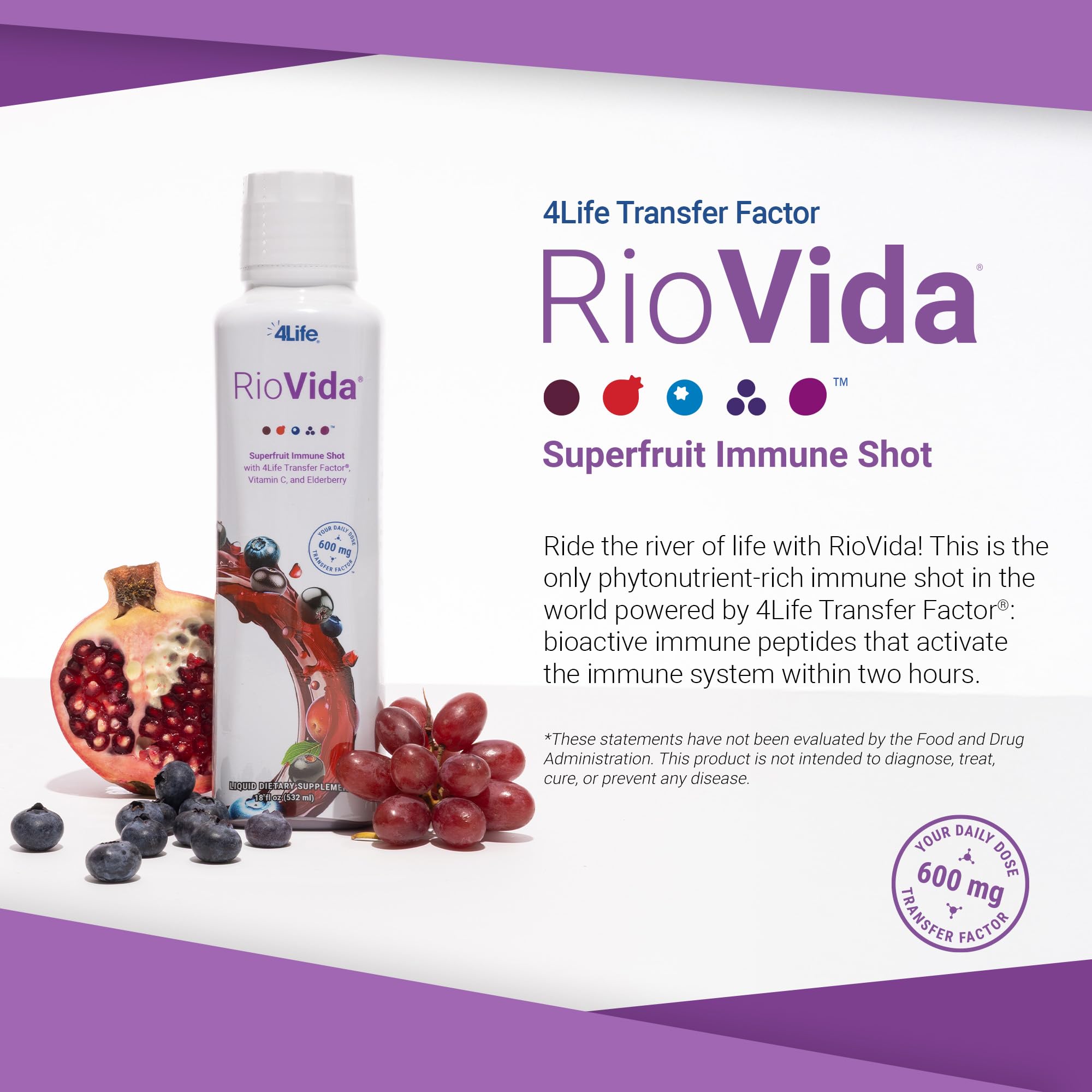 4Life Transfer Factor RioVida Tri-Factor Formula - Liquid Immune and Health Support with Vitamin C, Elderberry, Aronia Berry, Macqui, Blueberry, and Acai - Single Pack - TrustMedUSA