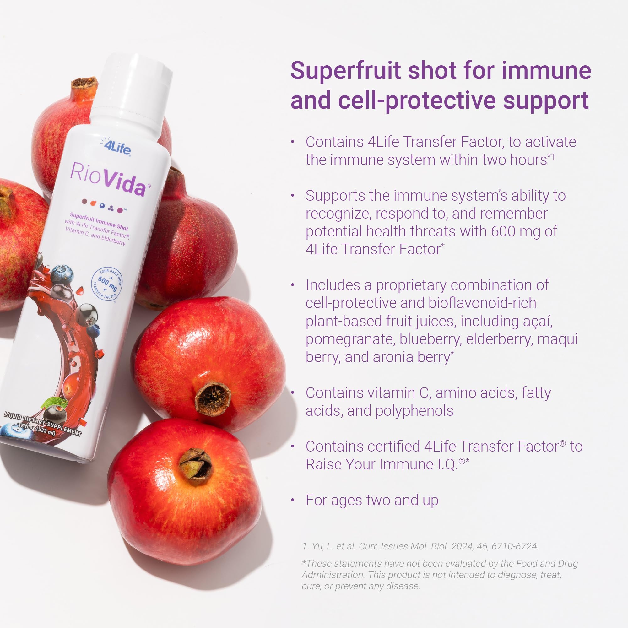 4Life Transfer Factor RioVida Tri-Factor Formula - Liquid Immune and Health Support with Vitamin C, Elderberry, Aronia Berry, Macqui, Blueberry, and Acai - Single Pack - TrustMedUSA
