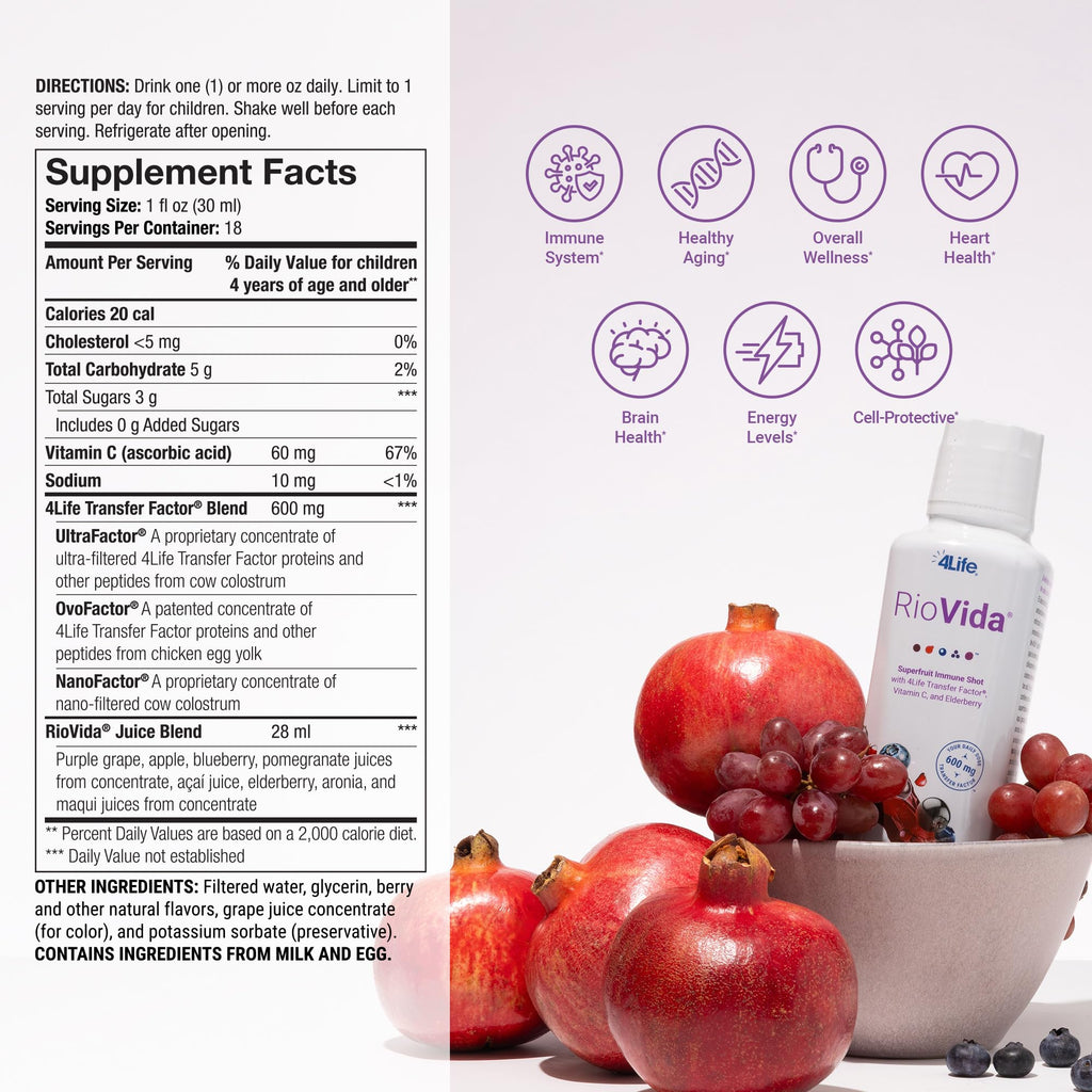 4Life Transfer Factor RioVida Tri-Factor Formula - Liquid Immune and Health Support with Vitamin C, Elderberry, Aronia Berry, Macqui, Blueberry, and Acai - Single Pack - TrustMedUSA
