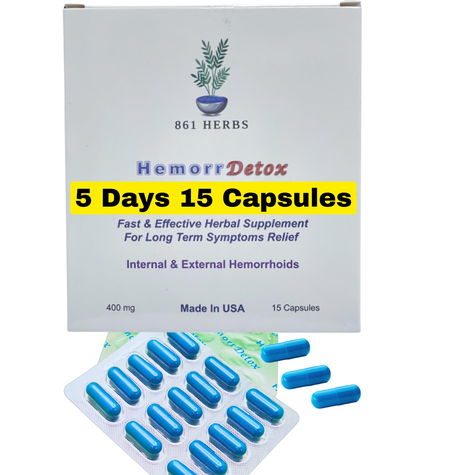 '-5-Day 15 Capsules, Fast & Long-Term Relief, Natual Herbs Formula Remedy, Address Root Causes of Hemorrhoids. - TrustMedUSA