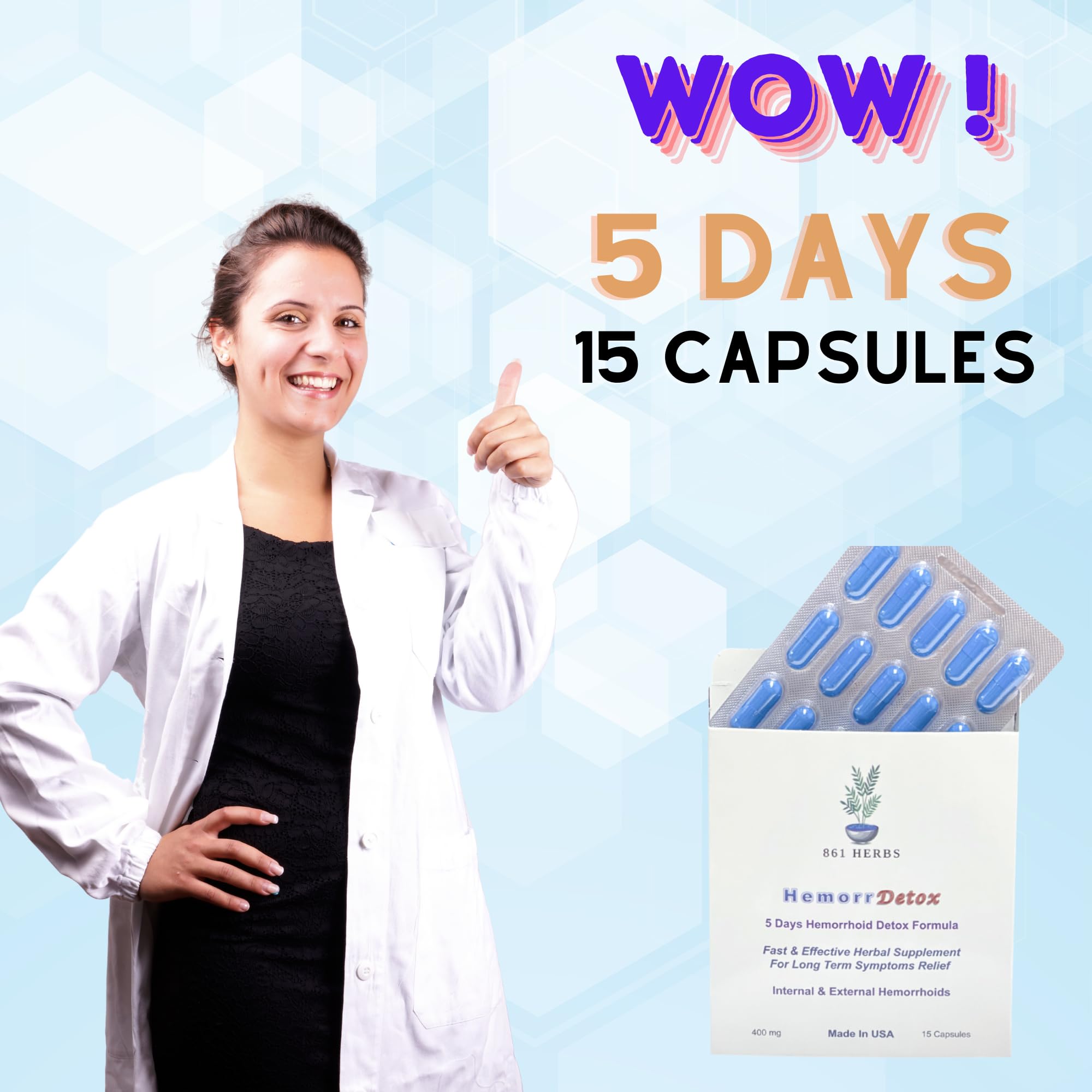 '-5-Day 15 Capsules, Fast & Long-Term Relief, Natual Herbs Formula Remedy, Address Root Causes of Hemorrhoids. - TrustMedUSA