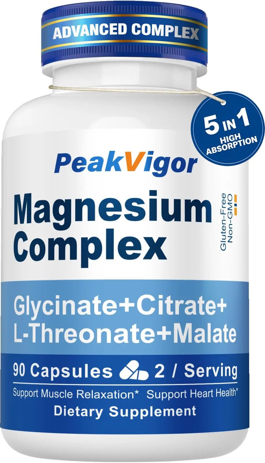 5 in 1 Magnesium Complex, 976mg Complex with Magnesium Glycinate, Citrate, Malate & L-Threonate, Vitamin B6 for High Absorption, Third Party Tested, Gluten-Free, Easy-Swallow Vegan Capsule - TrustMedUSA