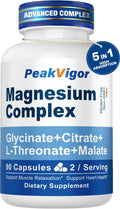 5 in 1 Magnesium Complex, 976mg Complex with Magnesium Glycinate, Citrate, Malate & L-Threonate, Vitamin B6 for High Absorption, Third Party Tested, Gluten-Free, Easy-Swallow Vegan Capsule - TrustMedUSA