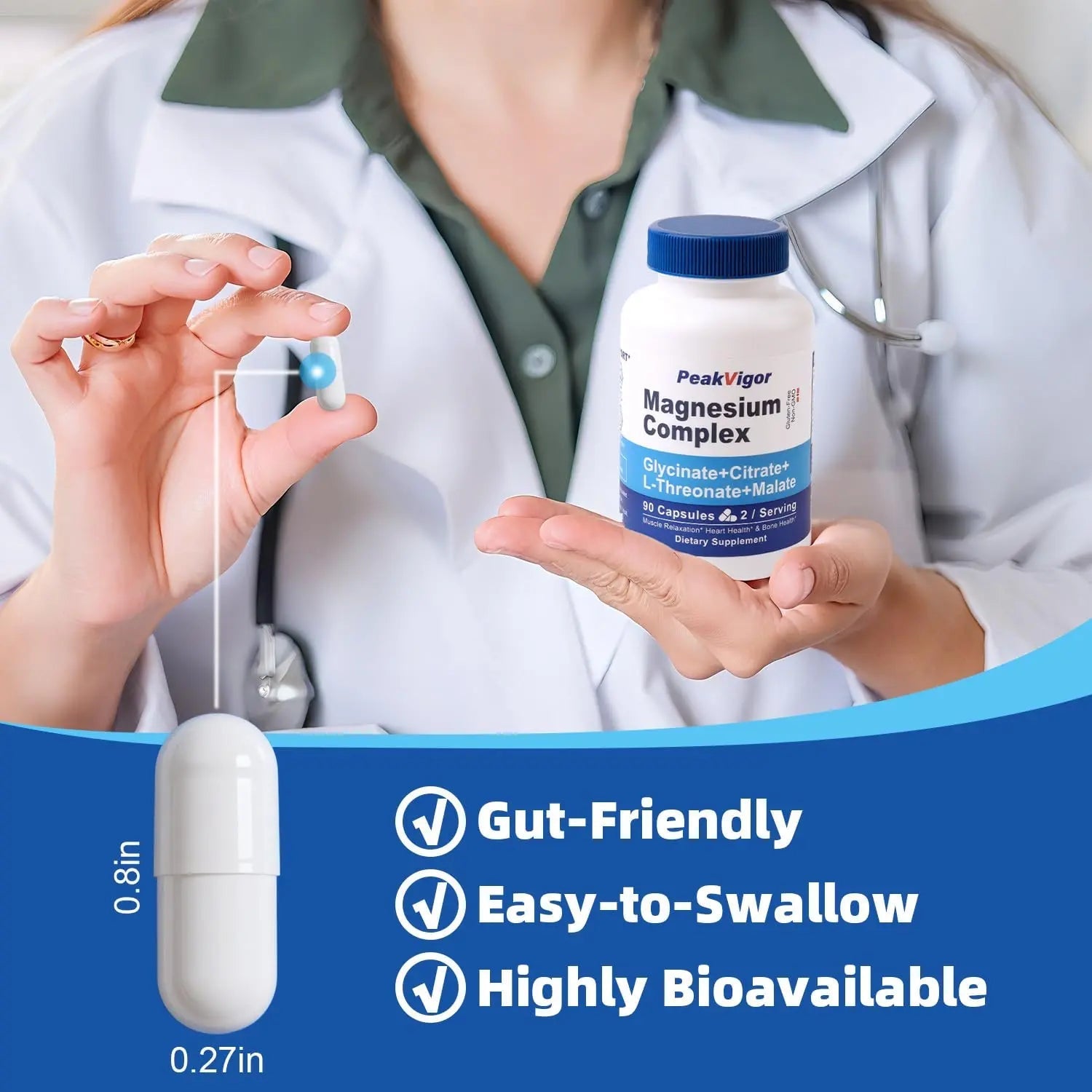 5 in 1 Magnesium Complex, 976mg Complex with Magnesium Glycinate, Citrate, Malate & L-Threonate, Vitamin B6 for High Absorption, Third Party Tested, Gluten-Free, Easy-Swallow Vegan Capsule - TrustMedUSA