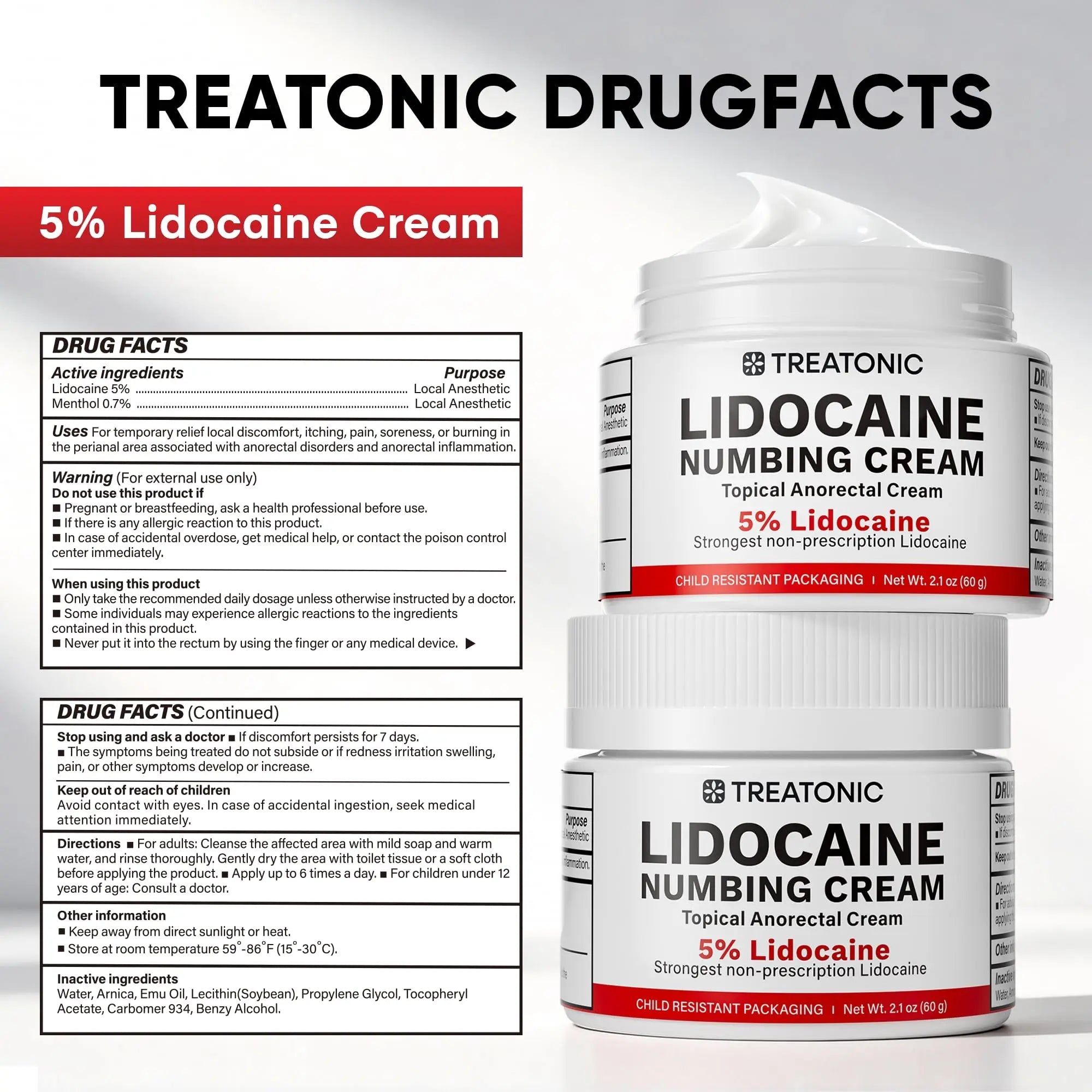 5% Lidocaine Topical Numbing Cream: Maximum Strength Topical Anesthetic Numb Cream for Pain Relief, Itching, Burning, Soreness, Hemorrhoid - Fast Acting & Long Lasting Numbing Formulation - 2.1 oz - TrustMedUSA