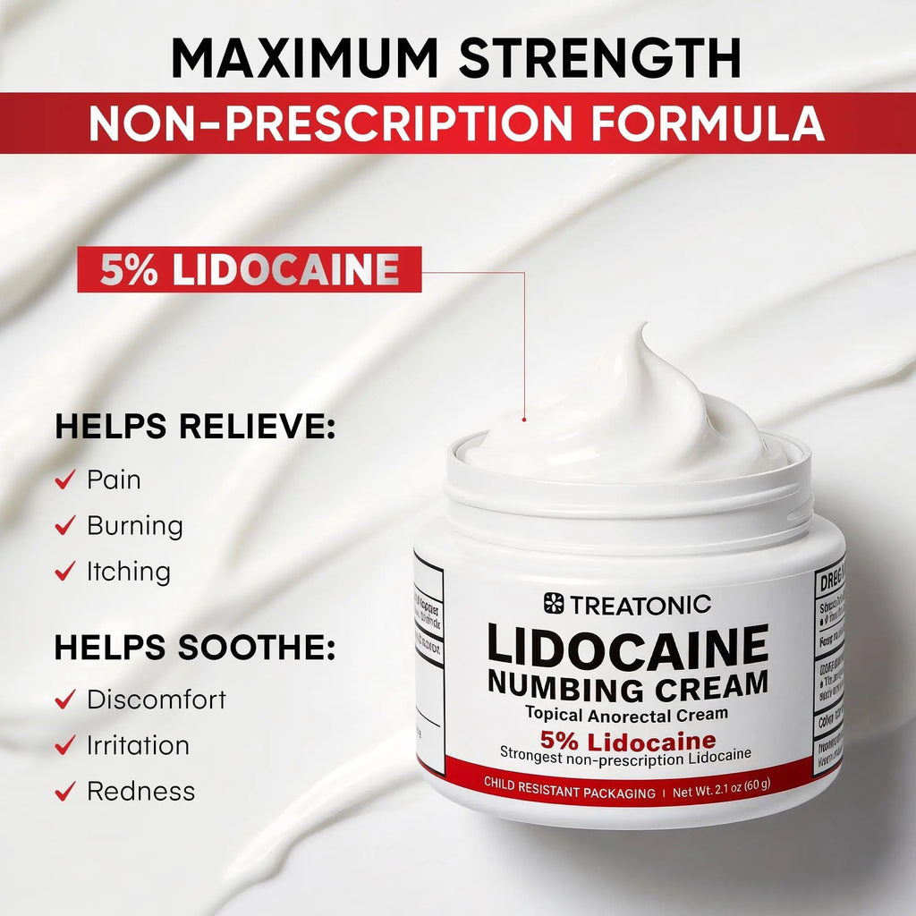 5% Lidocaine Topical Numbing Cream: Maximum Strength Topical Anesthetic Numb Cream for Pain Relief, Itching, Burning, Soreness, Hemorrhoid - Fast Acting & Long Lasting Numbing Formulation - 2.1 oz - TrustMedUSA