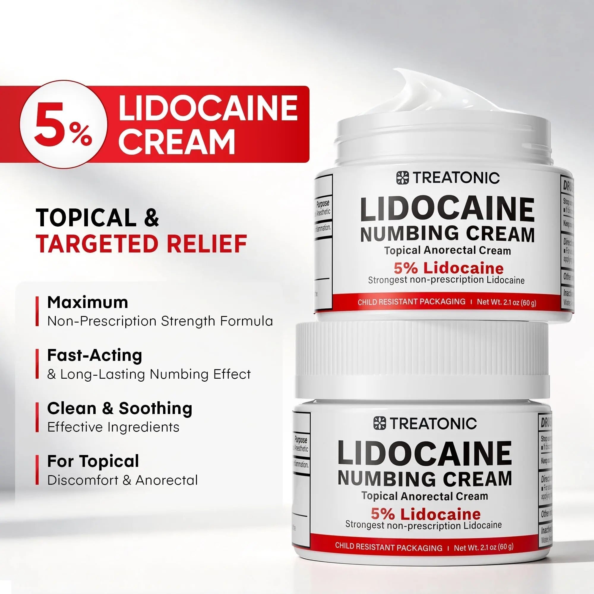5% Lidocaine Topical Numbing Cream: Maximum Strength Topical Anesthetic Numb Cream for Pain Relief, Itching, Burning, Soreness, Hemorrhoid - Fast Acting & Long Lasting Numbing Formulation - 2.1 oz - TrustMedUSA