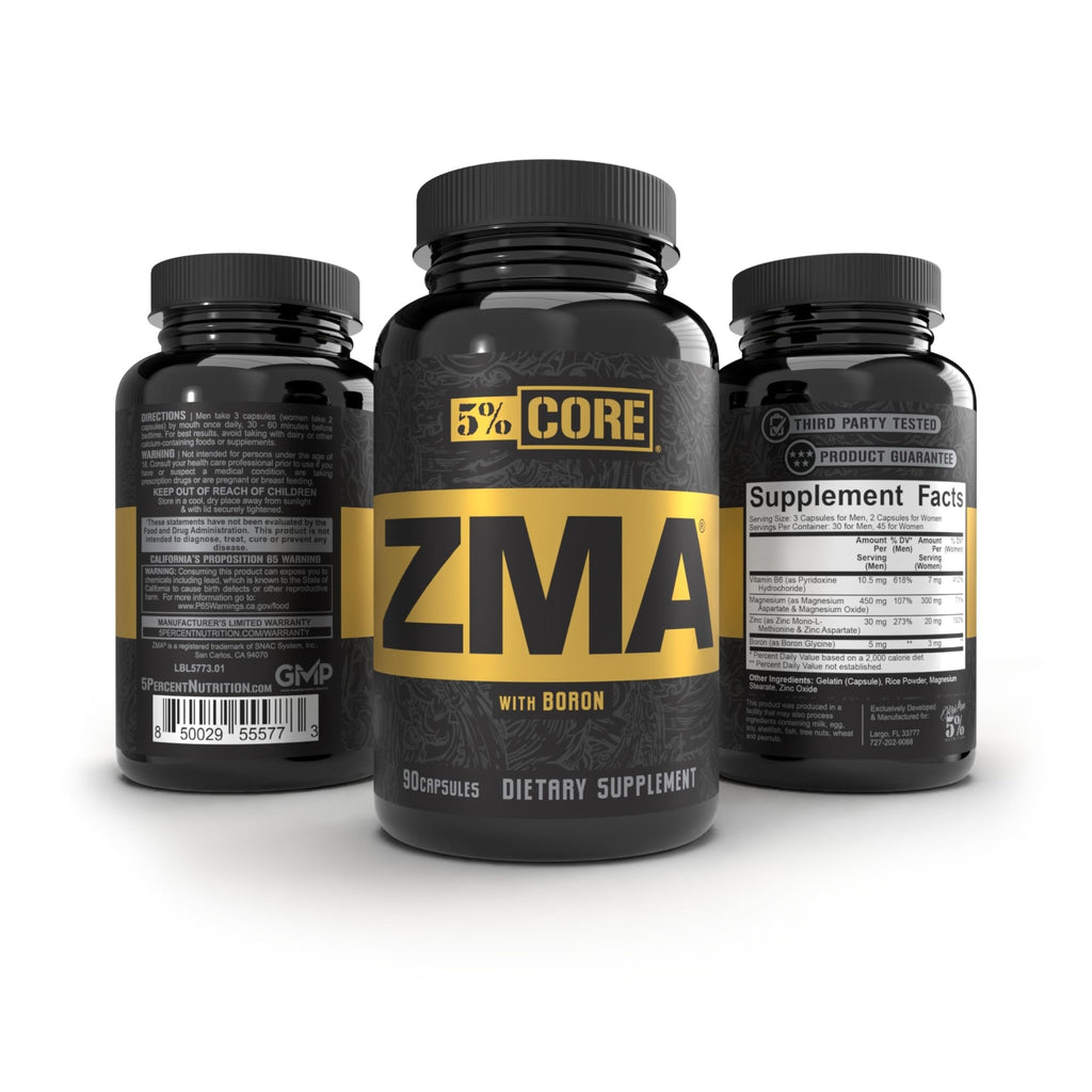 5% Nutrition Core ZMA (with Boron) | Promotes Recovery by Restoring Levels of Zinc, Magnesium & Vitamin B-6 (90 Capsules) - TrustMedUSA