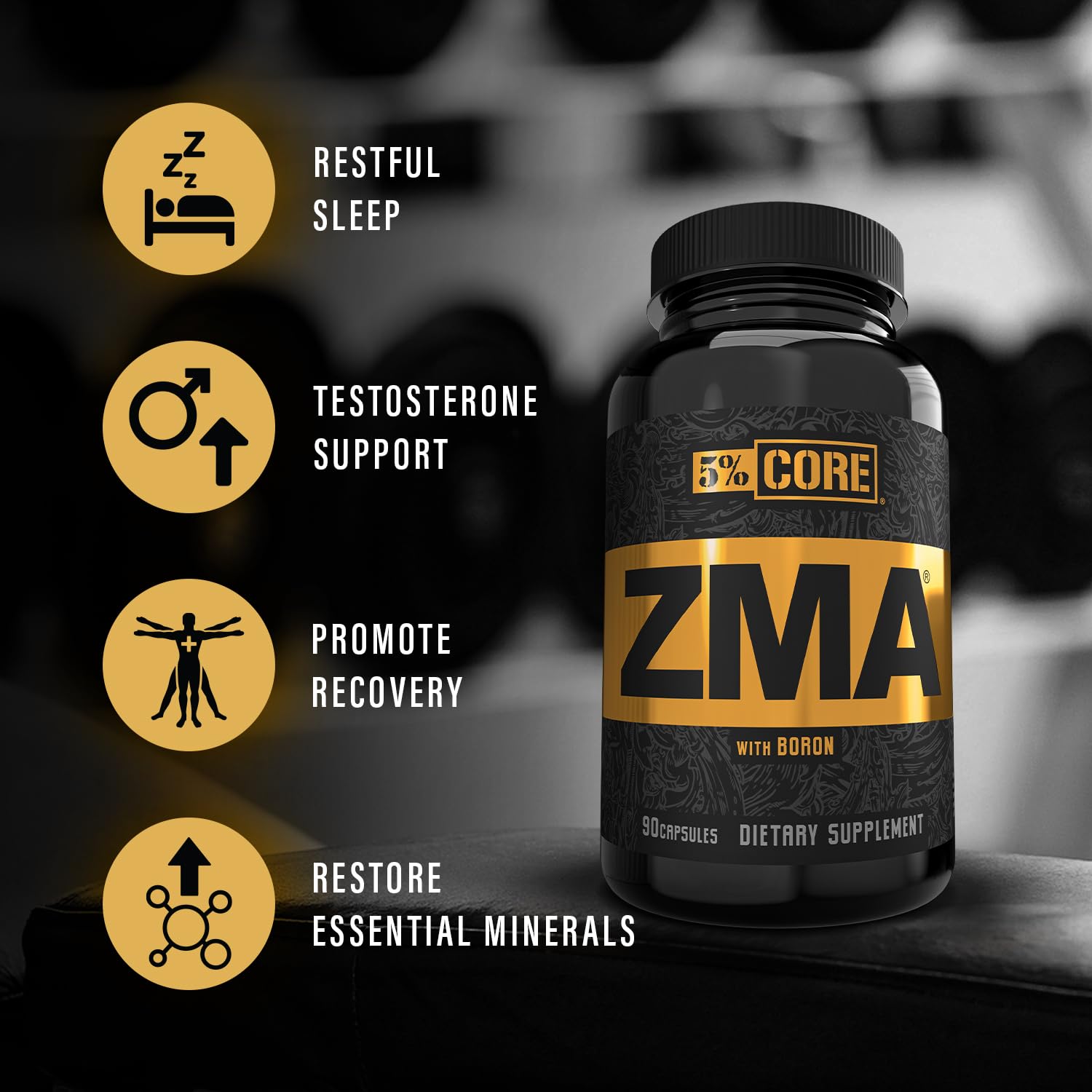5% Nutrition Core ZMA (with Boron) | Promotes Recovery by Restoring Levels of Zinc, Magnesium & Vitamin B-6 (90 Capsules) - TrustMedUSA