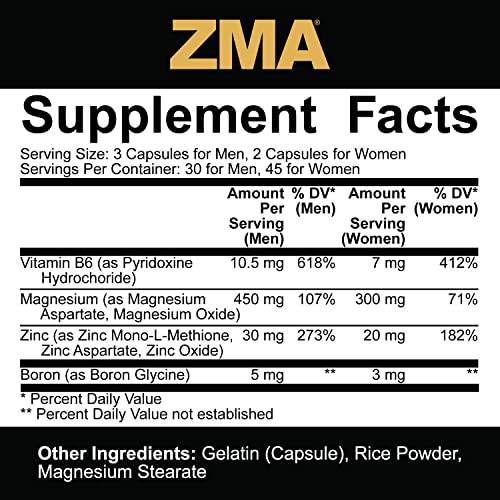 5% Nutrition Core ZMA (with Boron) | Promotes Recovery by Restoring Levels of Zinc, Magnesium & Vitamin B-6 (90 Capsules) - TrustMedUSA