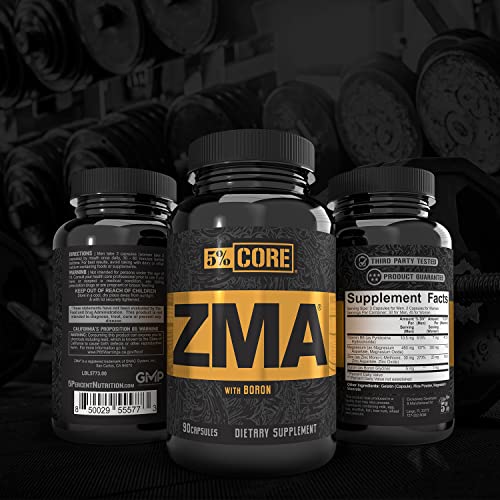 5% Nutrition Core ZMA (with Boron) | Promotes Recovery by Restoring Levels of Zinc, Magnesium & Vitamin B-6 (90 Capsules) - TrustMedUSA