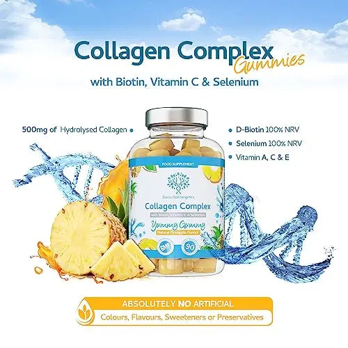Collagen Complex - 90 Natural Pineapple Flavour Chewable Yummy Gummies swiss bioenergetics Au supplements