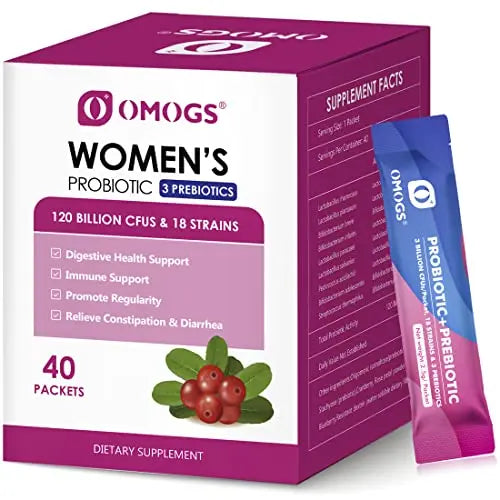 OMOGS Women's Probiotic,120-Billion-CFUs, 18 Strains, with 3 Prebiotics and Cranberry OMOGS Au supplements