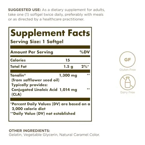 Solgar Tonalin CLA 1300 mg - 60 Softgels - Conjugated Linoleic Acid - Non-GMO, Gluten SOLGAR Au supplements