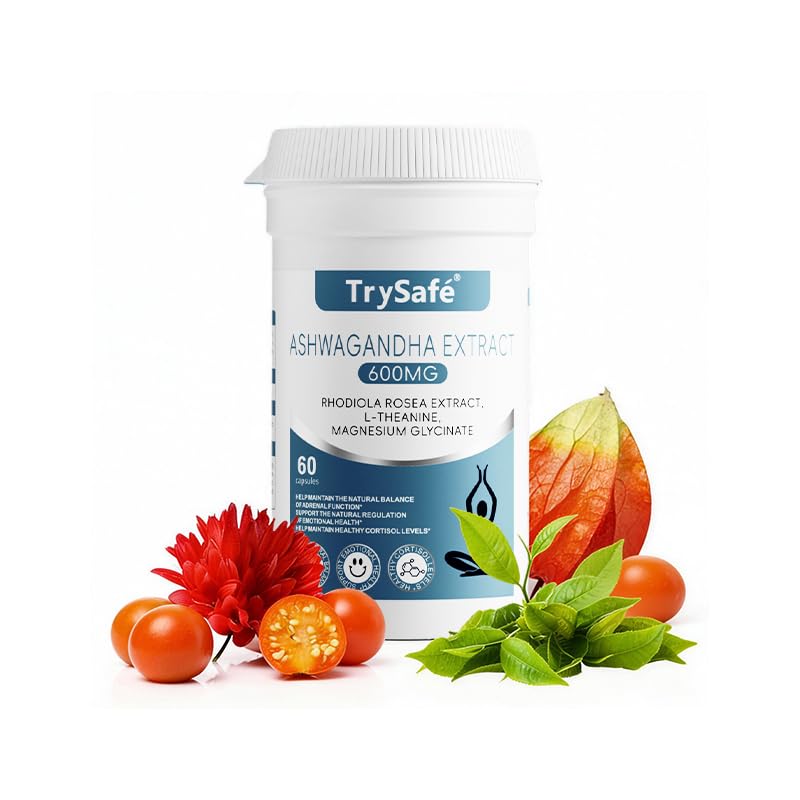 TrySafe 1100MG Cortisol Supplements for Women and Man with 600MG Ashwagandha, 200MG Rhodiola Rosea, 200MG L-Theanine, 100MG Magnesium Glycinate | for Healthy Stress Response*, Mood* TrySafe Au supplements
