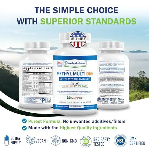 Power By Naturals Methyl Multi One - Iron-Free Methylated Multivitamin with Quatrefolic 5-MTHF, Active B12, P5P, CoQ10 & Zinc for MTHFR Support Power By Naturals Au supplements