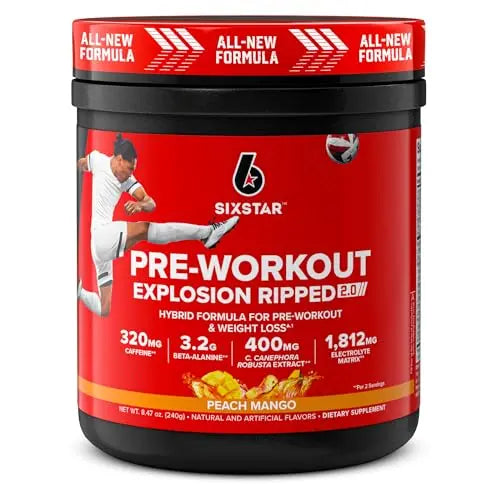 Six Star Pre-Workout Explosion Ripped 2.0 Peach Mango - Endurance Powder with Caffeine Six Star Au supplements