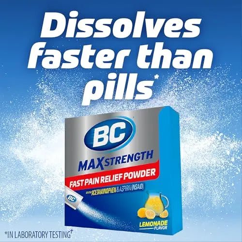 BC Max Strength Headache Relief Powder, Triple-Action Formula with Acetaminophen, Aspirin & Caffeine Eases Aches & Pains, Lemonade Flavor, 16 Count BC Au supplements