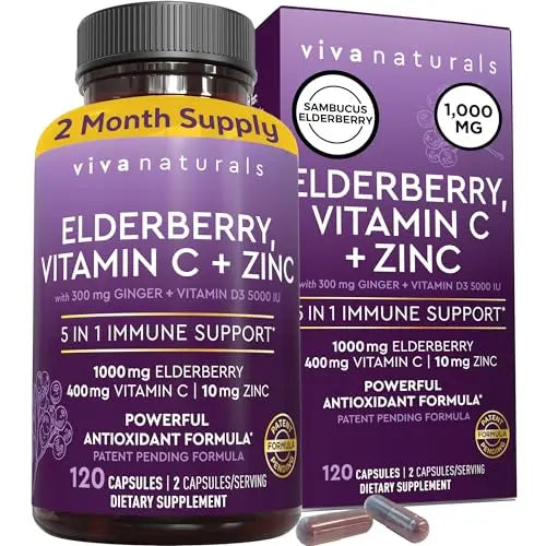 Viva Naturals Sambucus Elderberry with Vitamin C and Zinc for Adults - 5 in 1 Sambucus Viva Naturals Au supplements