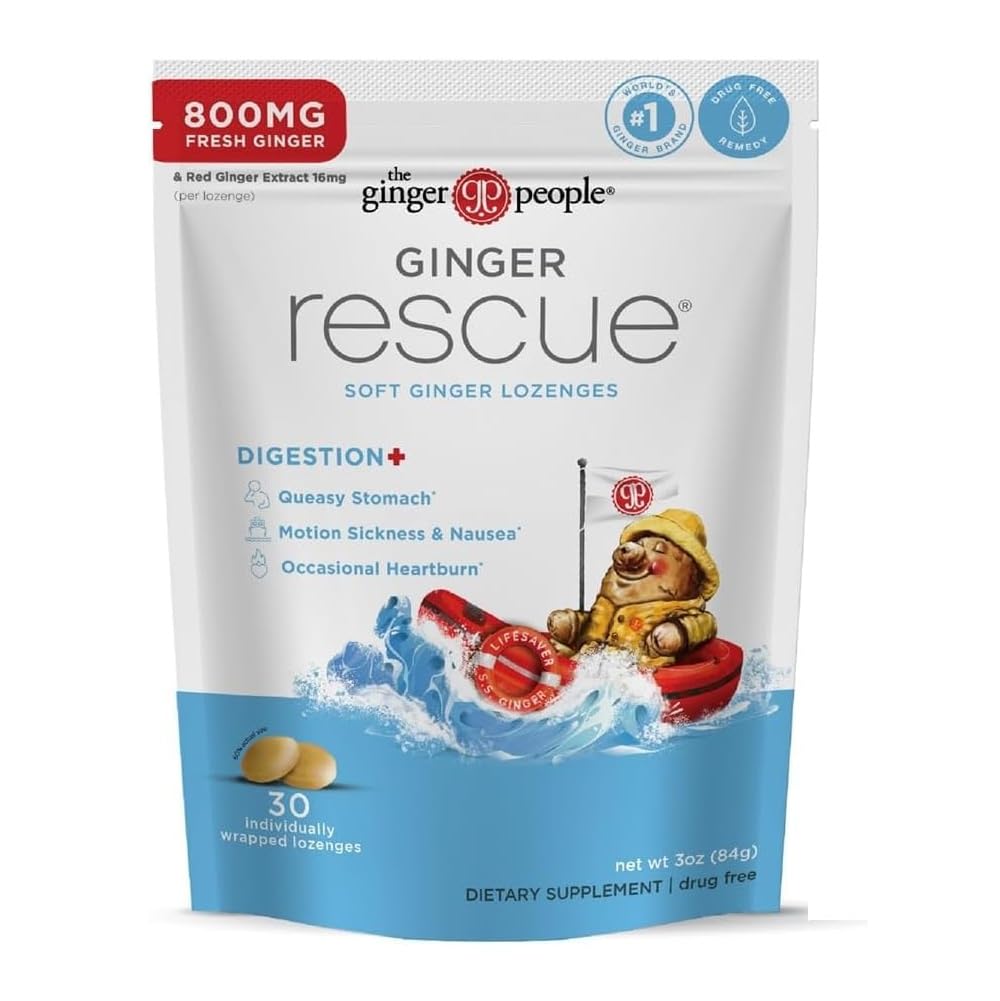 The Ginger People Ginger Rescue Digestive Wellness Lozenges (Soft) | Extra Strength - 800mg | Nausea, Upset Stomach, Motion Sickness