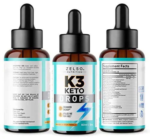 (3 Pack) K3 Keto Drops for Weight Loss - Fat Burner & Metabolism Booster | Advanced Keto ZELSO Au supplements