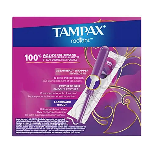 Tampax Radiant Tampons Multipack, Regular/Super/Super Plus Absorbency, With Leakguard Braid Tampax Au supplements