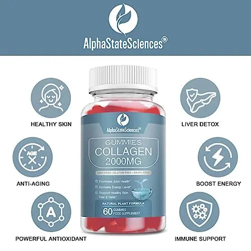 **New**Advanced Collagen Gummies 2000mg - Promote Skin Elasticity, Hair Growth, and Joint Health - Delicious Berry AlphaStateSciences Au supplements