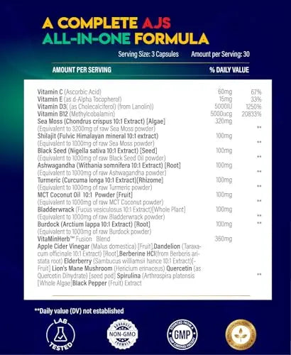 AJS Sea Moss Capsules 3200Mg, Shilajit 1000Mg with Black Seed Oil, Ashwagandha AJS Nutrition Au supplements