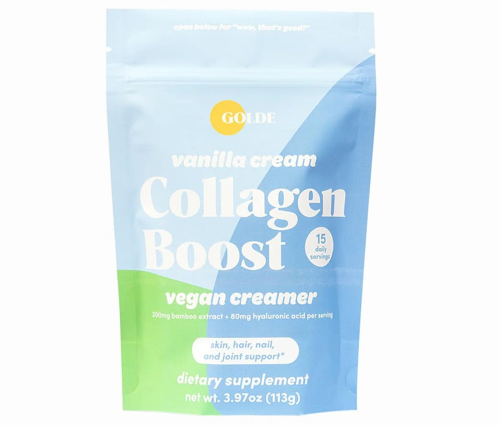 GOLDE - Collagen Boost Vegan Creamer - Vanilla Cream - Plant Based Collagen Supplement w/Hyaluronic Acid, Biotin, & Bamboo Extract - Zero Sugar - Supports Hair, Skin, & Nail Health - 15 Servings GOLDE Au supplements