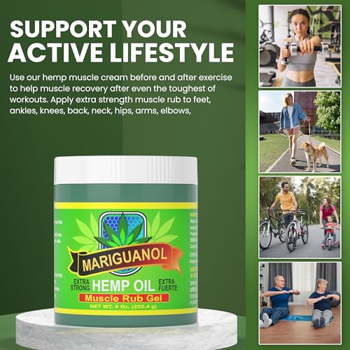 MARIGUANOL Extra Strong Muscle Rub Gel with Hemp Oil, Menthol & Camphor – Cooling, Fast-Absorbing Topical Gel for Post-Workout Active Lifestyles – Net Wt. (9 Ounce) MARIGUANOL Au supplements