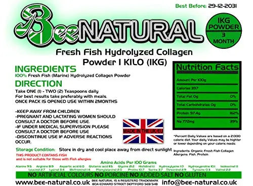 Bee-natural Marine Life (Fish) Hydrolyzed Collagen Powder 1KG Type 1 Bee-natural Au supplements