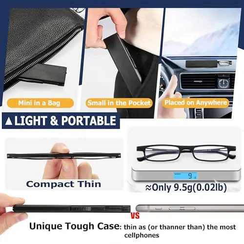 TOVEEN 2 Pack Compact Reading Glasses Anti Blue Light UV, Ultra-thin Slim TR90 Readers TOVEEN Au supplements
