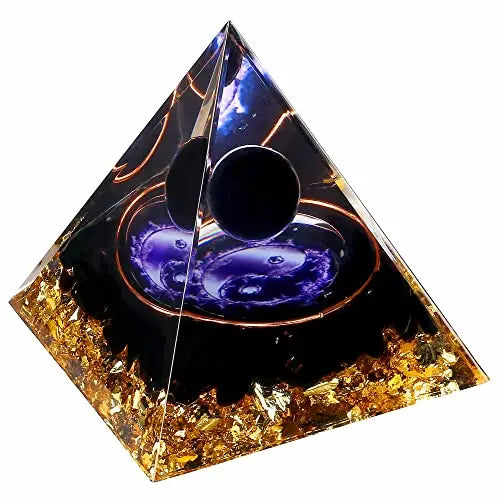 Yin Yang Healing Crystal Orgonite Pyramid - Tai Chi with Obsidian Ball - Taiji Reiki Chakra Meditation FENGSHUI-CAISHEN Au supplements