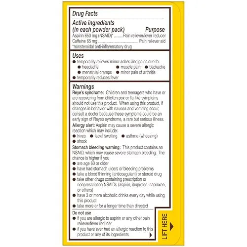 Bayer® Rapid Relief, Dissolvable Raspberry Flavor, Powder Packs with Aspirin & Caffeine, Fast Acting Headache Relief, Muscle and Body Pain Reliever, 30ct Bayer Au supplements