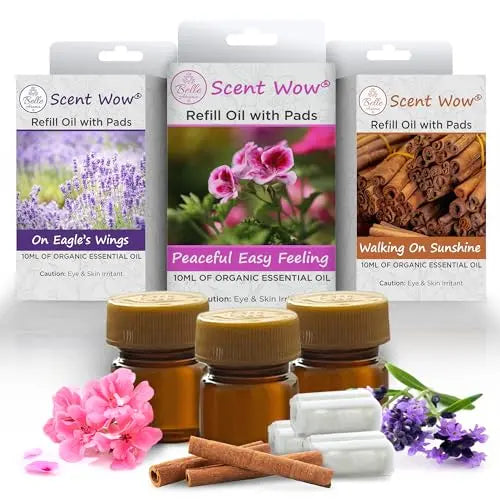 ScentWow® Aromatherapy Car Diffuser Refill Essential Oil Bundle with Three Refill Pads and 10ml Bottles Belle Aroma Au supplements
