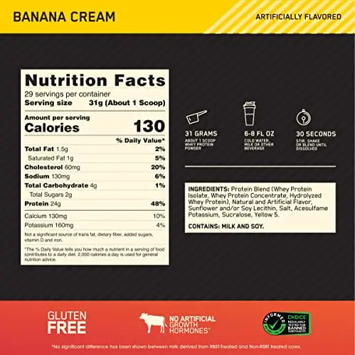 Optimum Nutrition Gold Standard 100% Whey Protein Powder, Banana Cream, 2 Pound Optimum Nutrition Au supplements
