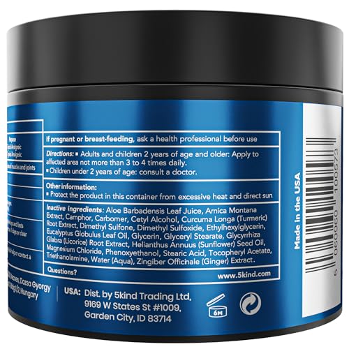 5Kind DMSO Cream for Pain Relief 4 fl oz - 99.9% Pure DMSO Pharmaceutical Grade Cream - Aloe Vera, Magnesium, Arnica & Menthol - Topical Muscle and Joint Pain Relief - Registered NDC - Made in USA 5kind clinical skincare Au supplements