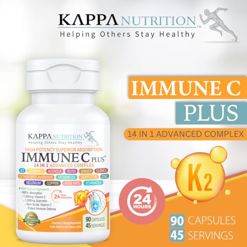 Quercetin 1,000mg, Vitamin C 1,000mg, Zinc 50mg, Vitamin D3 5,000iu, Selenium, Copper, Acerola, Ginger, Rutin, Bitter Orange, Rose Hips, Echinacea, Immune C Plus, 14 in 1 Immune C Plus (60 Count) KAPPA NUTRITION Au supplements