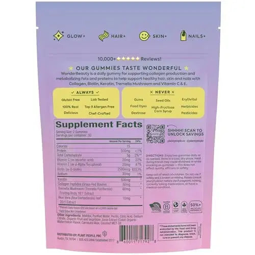 Plant People WonderBeauty Hair, Skin & Nails Rejuvenation Gummies with Tremella Mushroom, Marine Collagen Peptides Plant People Au supplements