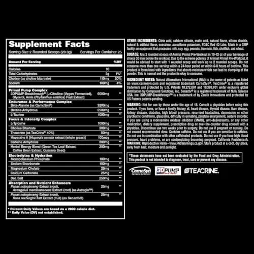 Animal Primal Muscle Hydration + Preworkout Powder – Contains Beta Alanine, 3DPump Animal Au supplements