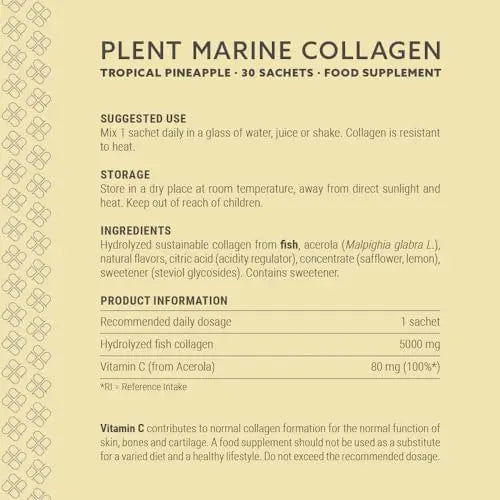Plent Pure Marine Collagen Tropical Pineapple - Stay Beautiful - 5G Collagen Peptides Daily Plent Au supplements