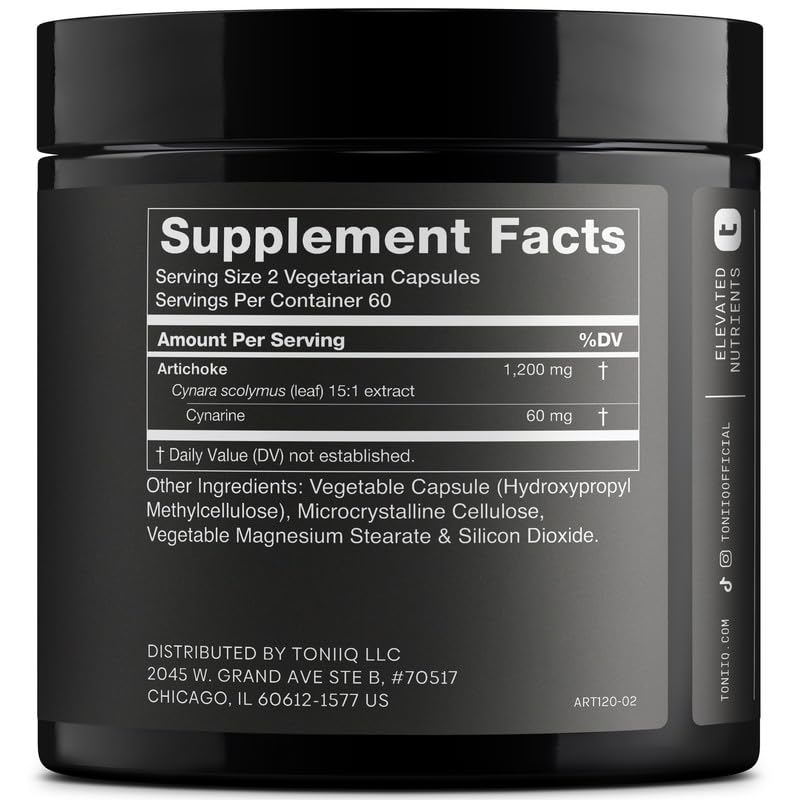 Toniiq Artichoke Extract 15:1 – with 5% Cynarin (60 mg) – 120 Vegan Capsules – Liver & Digestive Support - Lab Tested - Non-GMO Toniiq Au supplements
