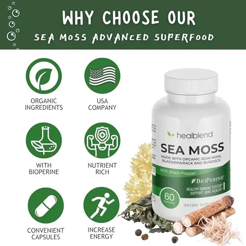 healblend Organic Irish Moss, Bladderwrack, Burdock, & BioPerine - 1405mg with Black Pepper healblend Au supplements