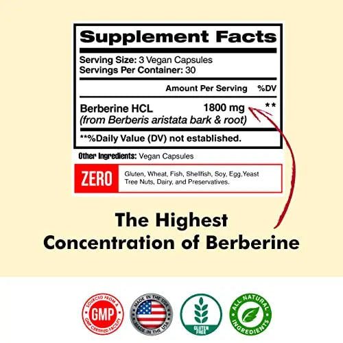 Berberine 1800mg Per Serving, Berberine Supplement, Berberine HCL, Berberine Pills American Standard Supplements Au supplements