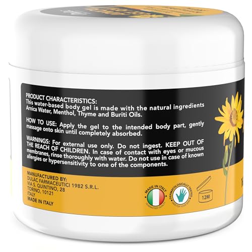 Dulac Arnica Body Massage Gel – Water-Based Cosmetic Massage Gel with Arnica Montana, Fast-Absorbing Lightweight Texture, Non-Greasy Feel, Dermatologically Tested, 16.9 fl oz DULÀC FARMACEUTICI 1982 Au supplements