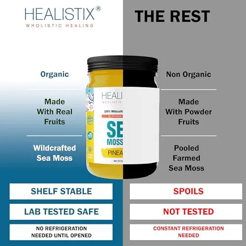 Healistix Pineapple Irish Sea Moss Gel 16 Oz - St Lucia Wildcrafted Seamoss Gel, Packed HX HEALISTIX Au supplements
