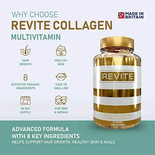 Marine Collagen Capsules 2000mg, Hyaluronic Acid, Silica, Biotin, Vitamin A, E & C Hair Revite Au supplements