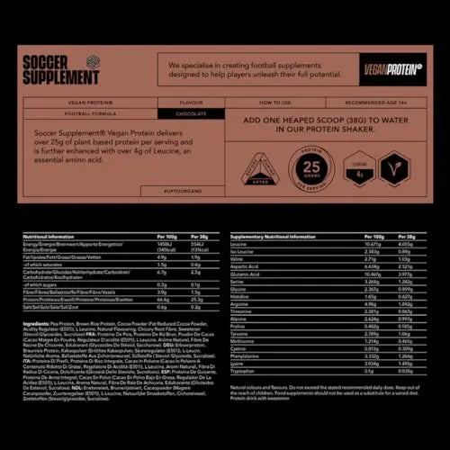 Soccer Supplement Vegan Protein Powder - 25g's of Protein per Serving, Chocolate Flavour SOCCER SUPPLEMENT Au supplements
